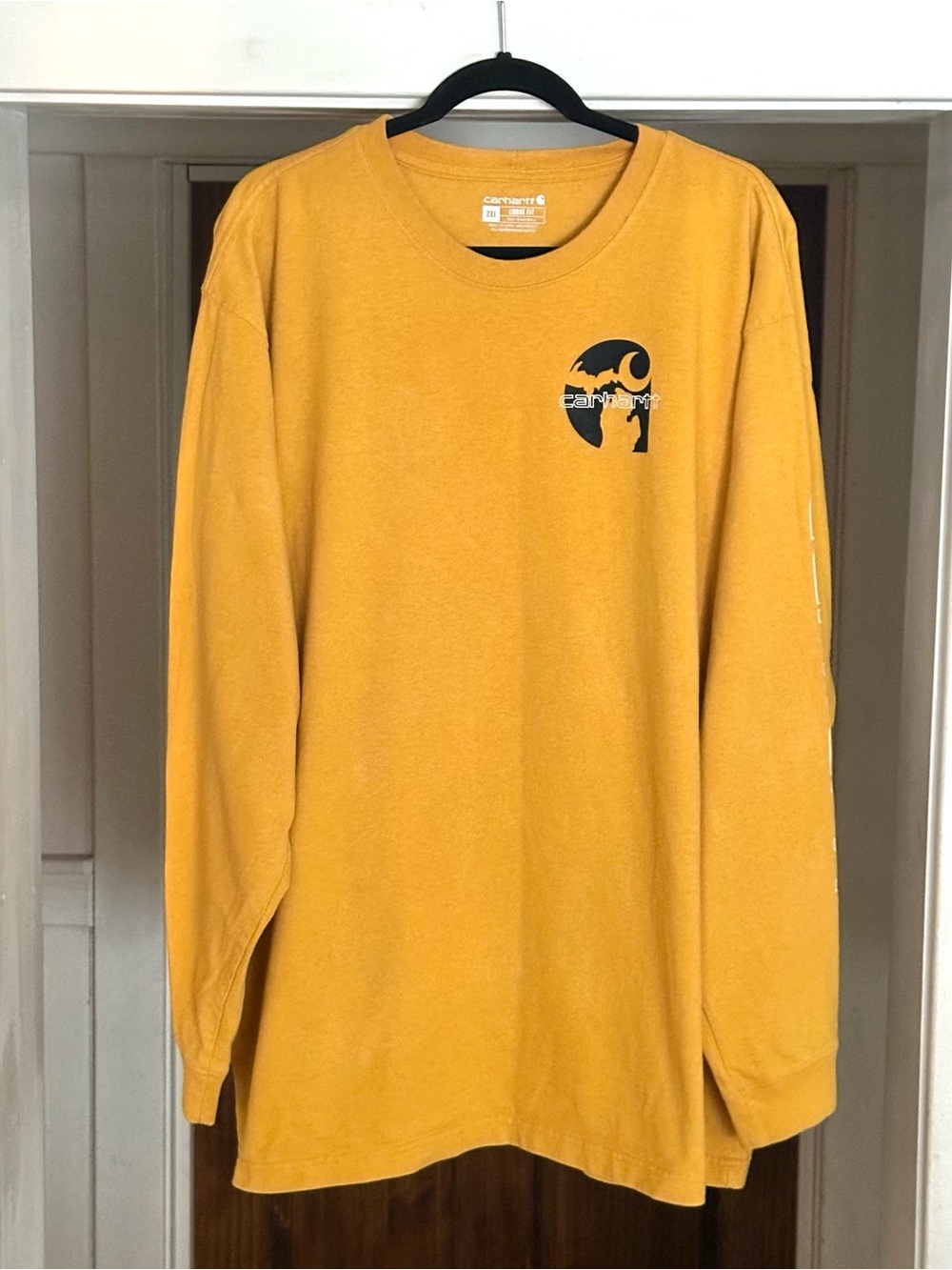 Carhartt Men’s Long-Sleeve Graphic Tee — Mustard Yellow Loose Fit Size 2XL